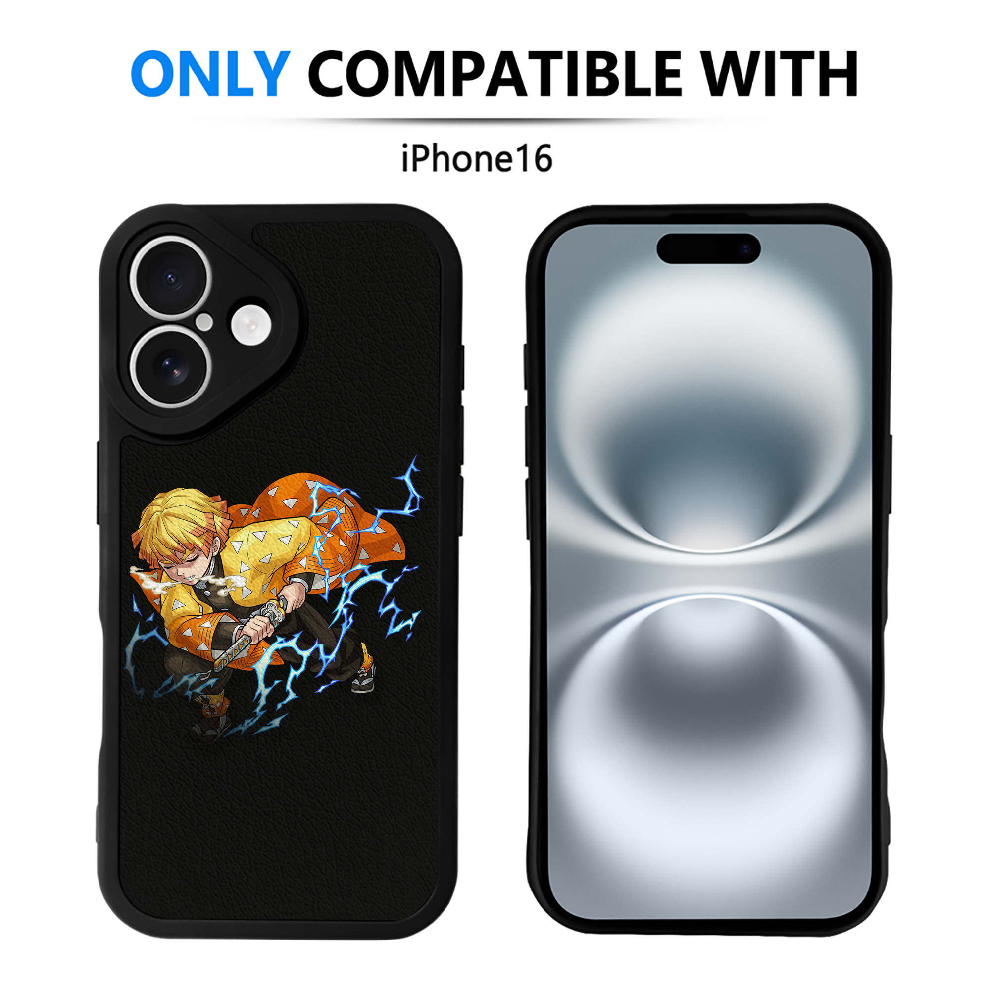 （画像用） 鬼滅の刃（きめつのやいば）我妻 善逸／あがつま ぜんいつ Agatsuma Zenitsu 【iPhone 16シリーズ対応】シリコンスマホケース（レザー調） 材質：シリコン